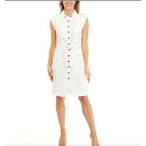 Calvin Klein Womens Dress White S Denim Collared Button Front Dress 6